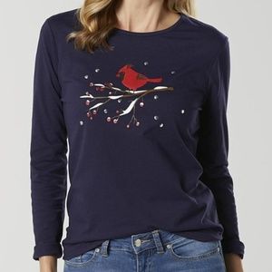 size XL, bust up to 44” inches, cardinal embellished long sleeve shirt, new cond